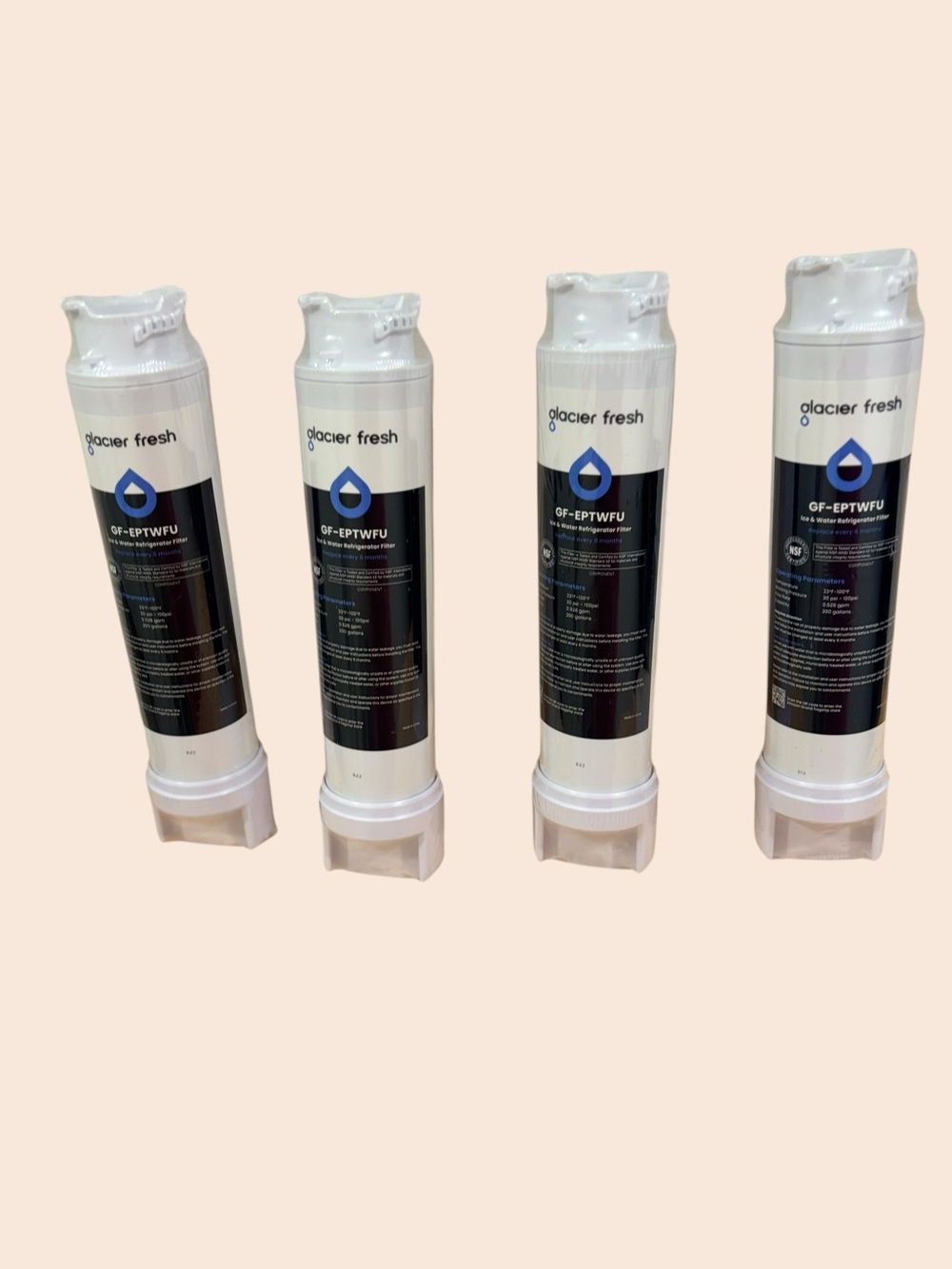 Glacier Fresh GF-EPTWFU NSF Certified 200 Gal Refrigerator Water Filter 4 Pack